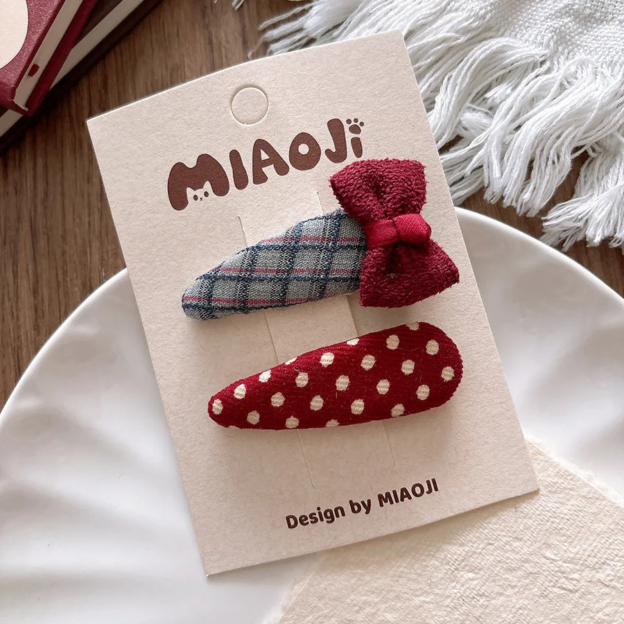 2025 New Year Cute Red Bow Hairpins Children Girls Kid Hair Clips Pin Barrettes Access close-up view