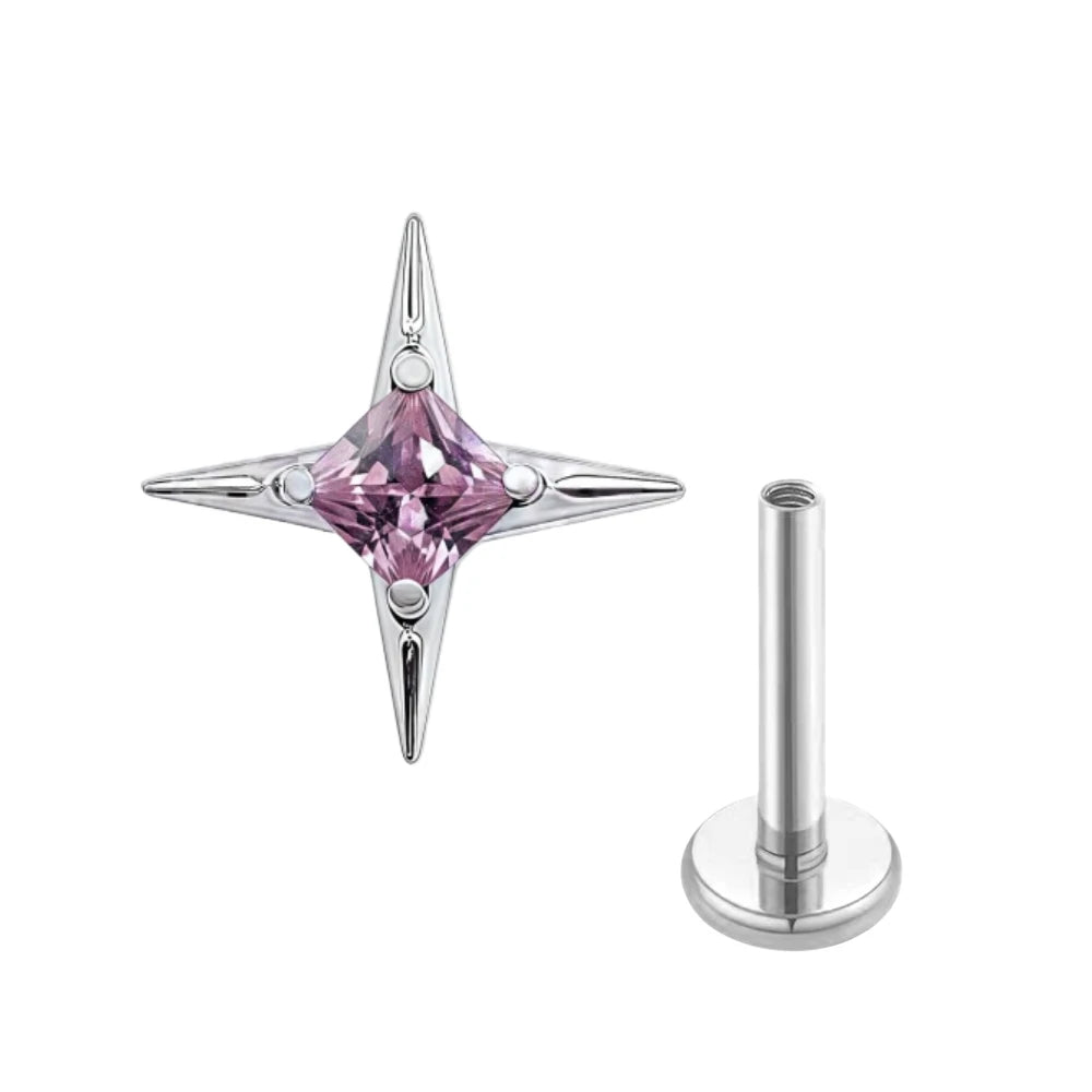 G23 Titanium 16G CZ Square Star Labret Tragus Helix Cartilage Flat Back Earring Nos additional angle