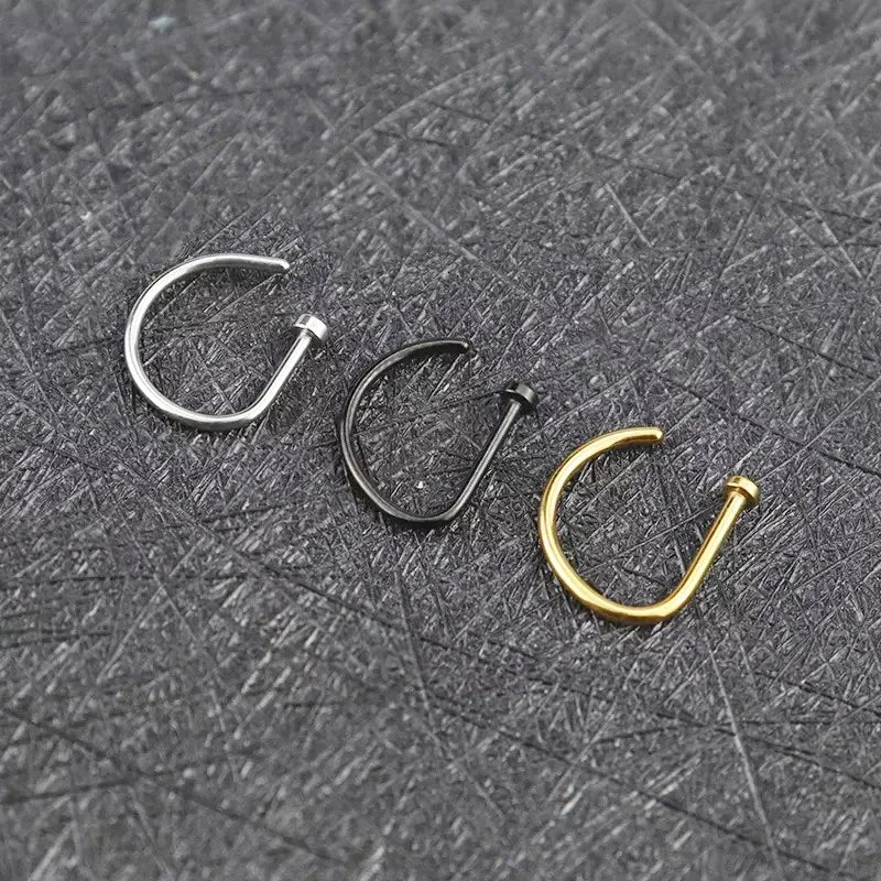 5pcs Stainless Steel D Shape Nose Rings for Wmen Men Ear Cartilage Piercing Earrings Nos detail view