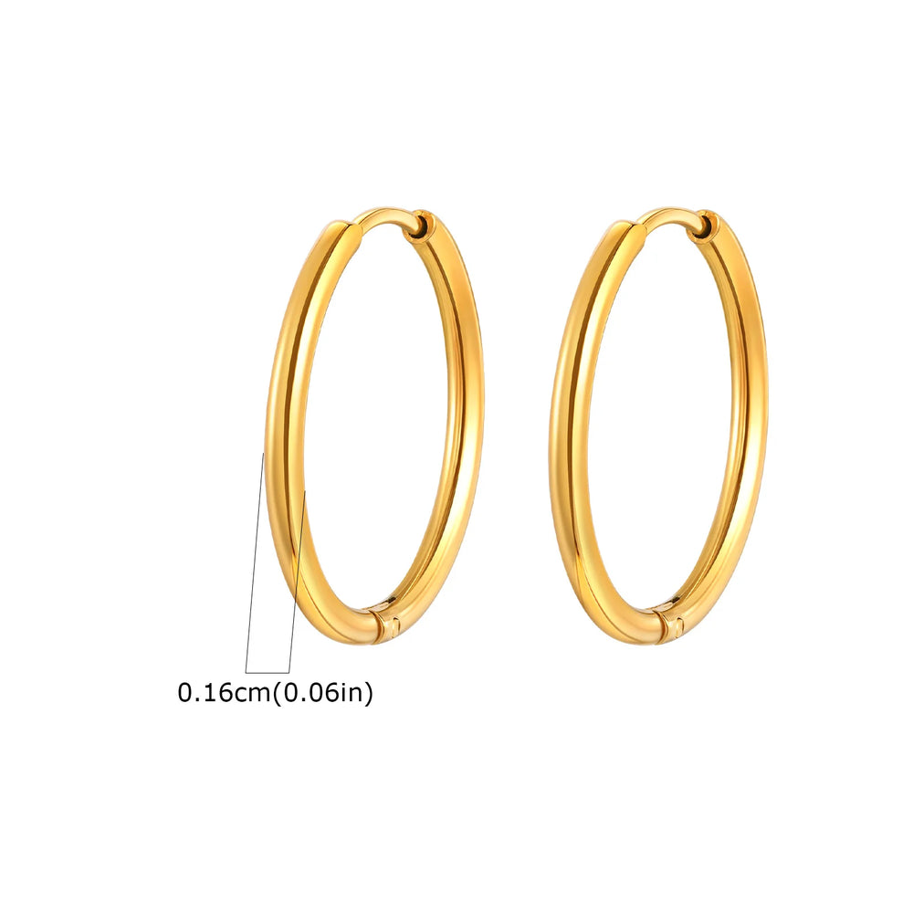 1Pair Round Circle Small Hoop Earrings for Women Men, Gold Plated Stainless Steel L additional angle