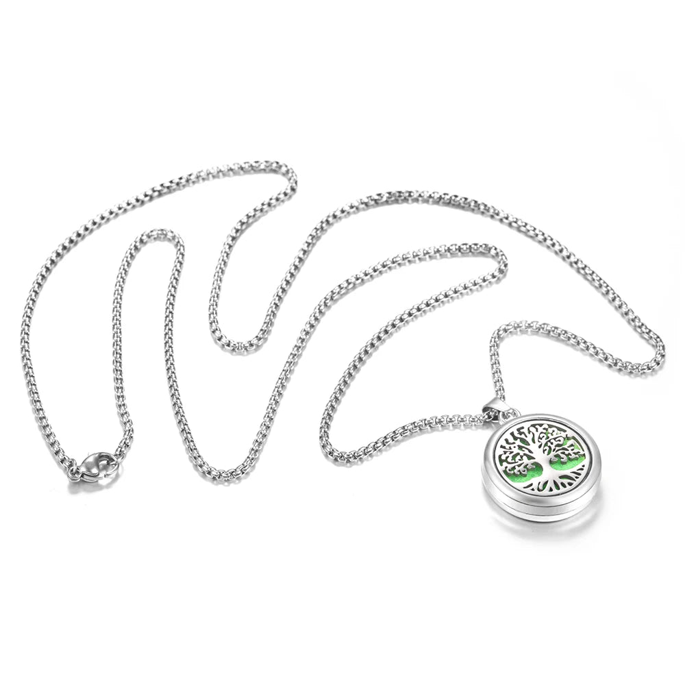 20mm Pattern Insert Perfume Pad Locket Necklace | Stainless Steel Aromatherapy Pend additional angle