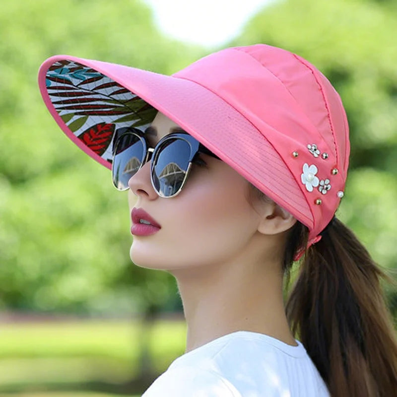 Sun Protection Hat for Women | Foldable UV Guard Visor close-up view