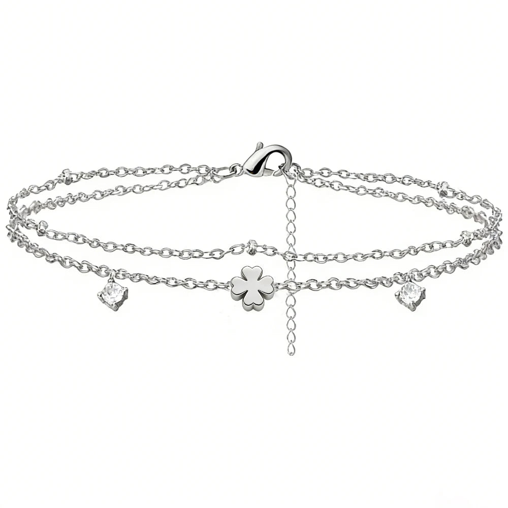 925 Sliver Plated CZ Anklet Bracelets for Women Girl Trendy New Waterproof Heart Ch additional angle