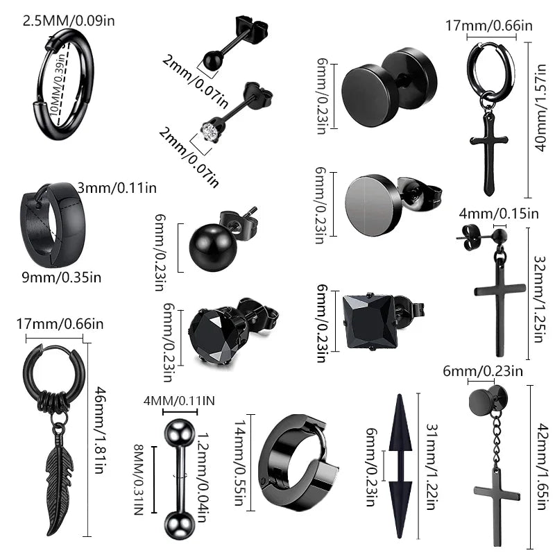 Black Stainless Steel Hoop Earrings with Cross Pendant | Unisex Punk Jewelry lifestyle view