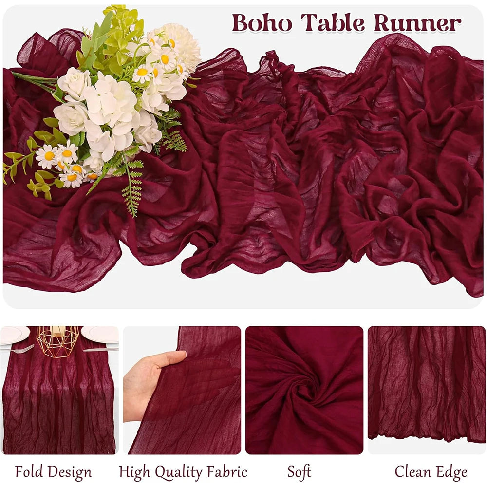 Table Runner Cheesecloth Gauze Rustic Boho Cheese Cloth Wedding Bridal Shower Birthday close-up view