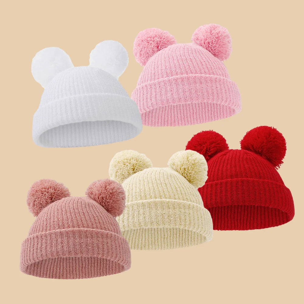 0-12M Solid Knitted Cute Pom Pom Cap | Newborn Baby Turban Hat additional angle