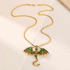 Goth Fly Dragon Pendant Necklace | Punk Snake Chain Choker for Men and Women close-up view