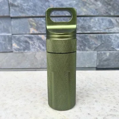 Aluminium Survival Pill Bottle | Waterproof Emergency First Aid Container detail view
