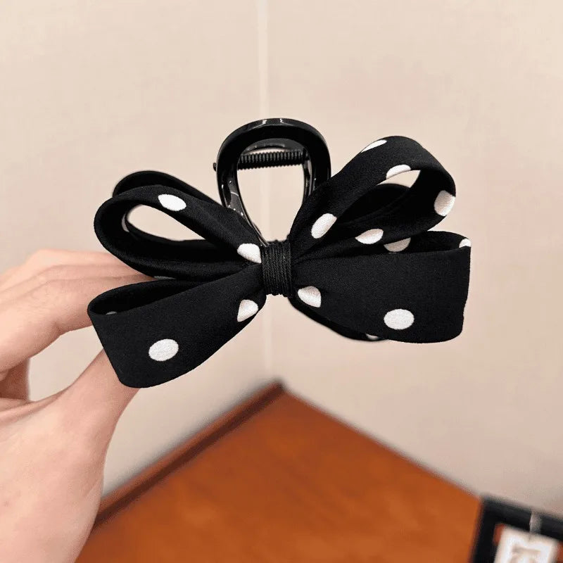 1/2pcs Dot Bow Hair Clip Polk for Women Elegant Temperament Shark Clip Fashion Girl Ponytail Clip