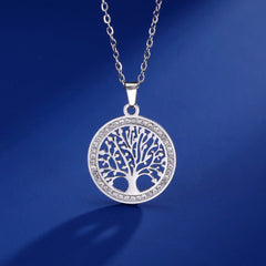 Skyrim Tree of Life Necklace for Women Stainless Steel Gold Color Clear Zircon Round P close-up view