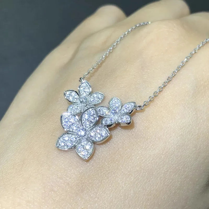 Huitan Shiny Flowers Design Pendant Necklace with Cubic Zirconia Graceful Trendy Acce alternate view