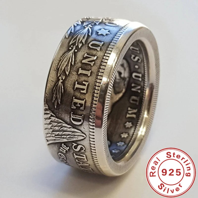 New S925 Sterling Silver Ring Thai Silver Vintage National Emblem Motto Ring For Men alternate view