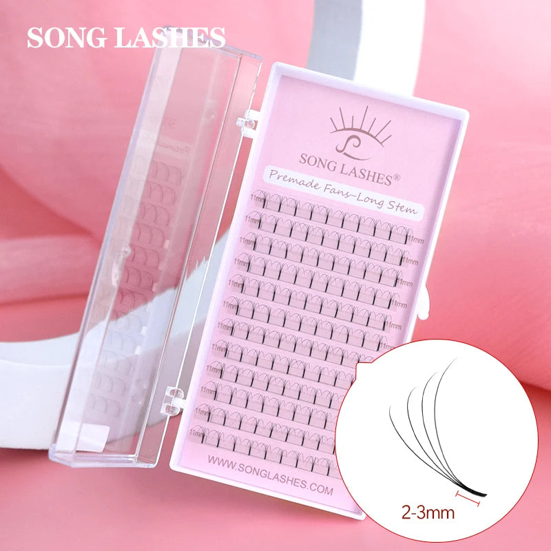 Song Lashes Long Stem Premade Fans | Pure Darker Black Eyelash Extensions