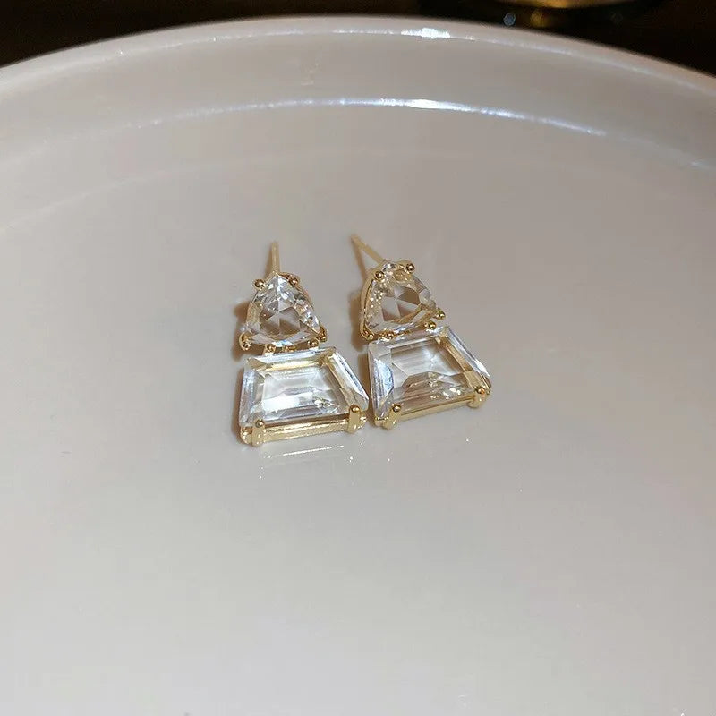New Vintage Blue Coffee Square Oval Rhinestones Stud Earrings Women Shiny Cubic Geome alternate view