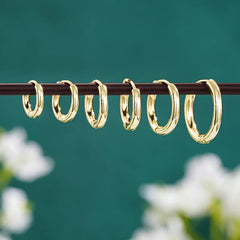 Huitan Glossy Minimalist Hoop Earrings Chic 6mm/7mm/8mm/9mm/10mm/12mm Ear Piercing Acc close-up view