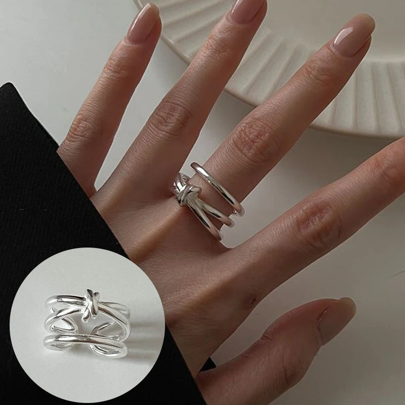VENTFILLE 925 Sterling Silver Geometric Multilayer Round Bead Ring Female Fashion Punk close-up view