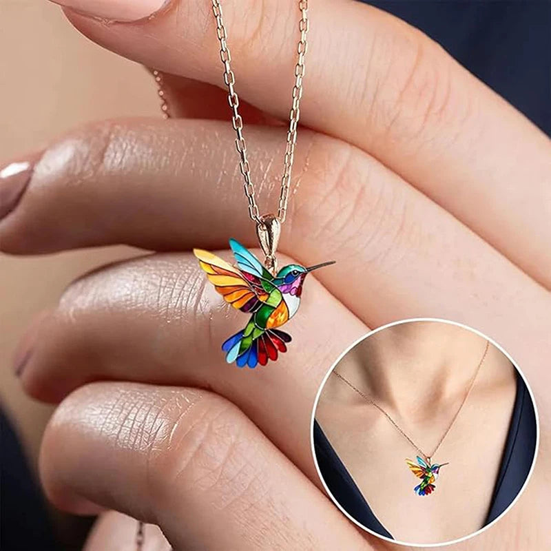 1PC Acrylic Hummingbird 2D Bird Shape Necklace for Women Girls Neck Charms Spring Summ close-up view