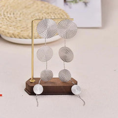 Vintage Metal Round Long Tassel Drop Earrings for Women Exaggerated Black Geometric Ci close-up view