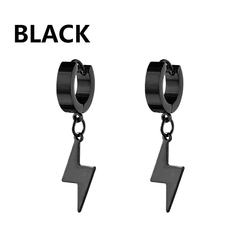 Punk Stainless Steel Stud Earrings Set | Unisex Hip Hop Piercing Jewelry close-up view