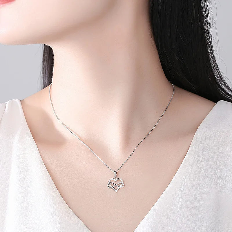 925 Sterling Silver Zircon Fashion Korean Women Elegant Round Pendant Necklace Birthday detail view
