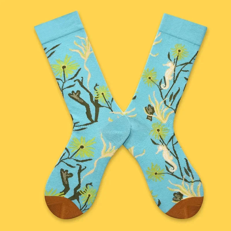 1 Pair Canvas Lattice Plant Art Funny Socks Women Novelty Abstract Cute Socks Women Ja close-up view