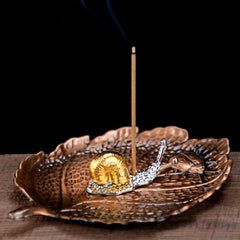 Leaf Snail Incense Burner | Antique Metal Incense Plate for Living Room alternate view