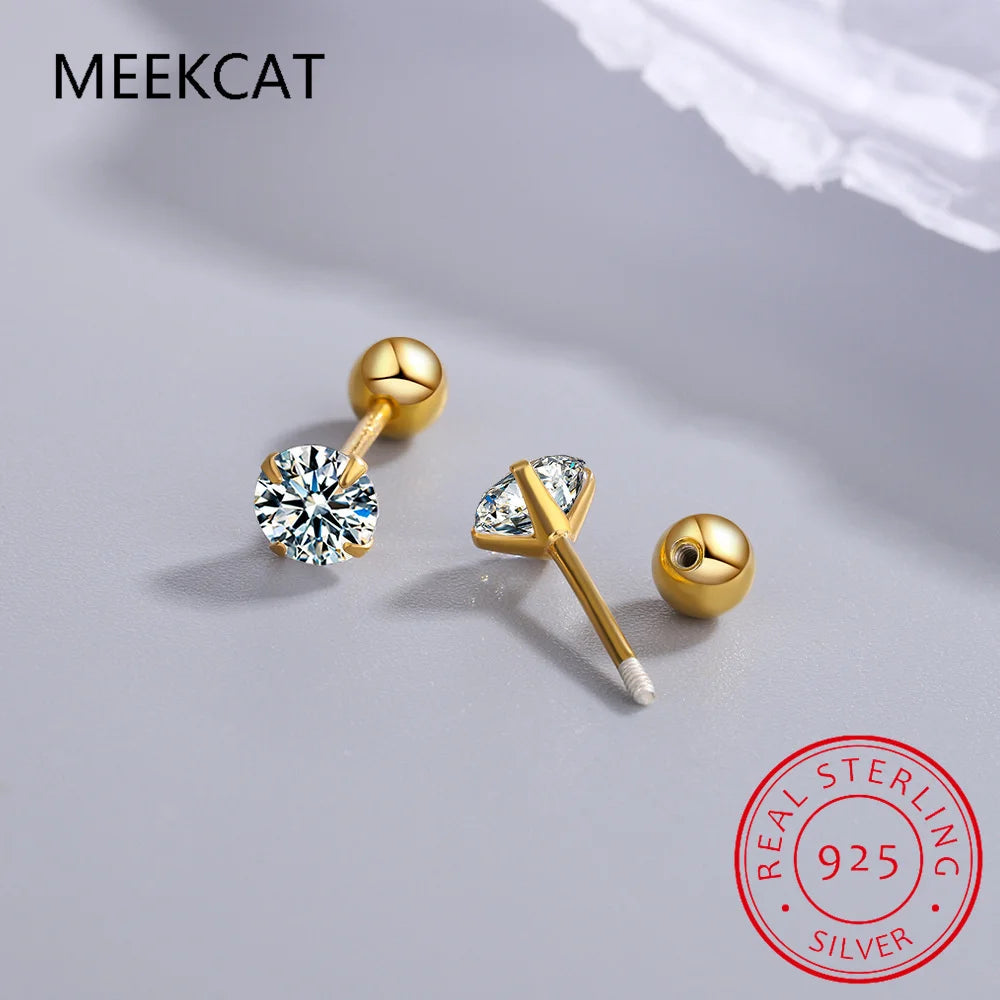 Moissanite Diamond Stud Earrings 18K White Gold Plated S925 Sterling Silver Earrings Screw Back for