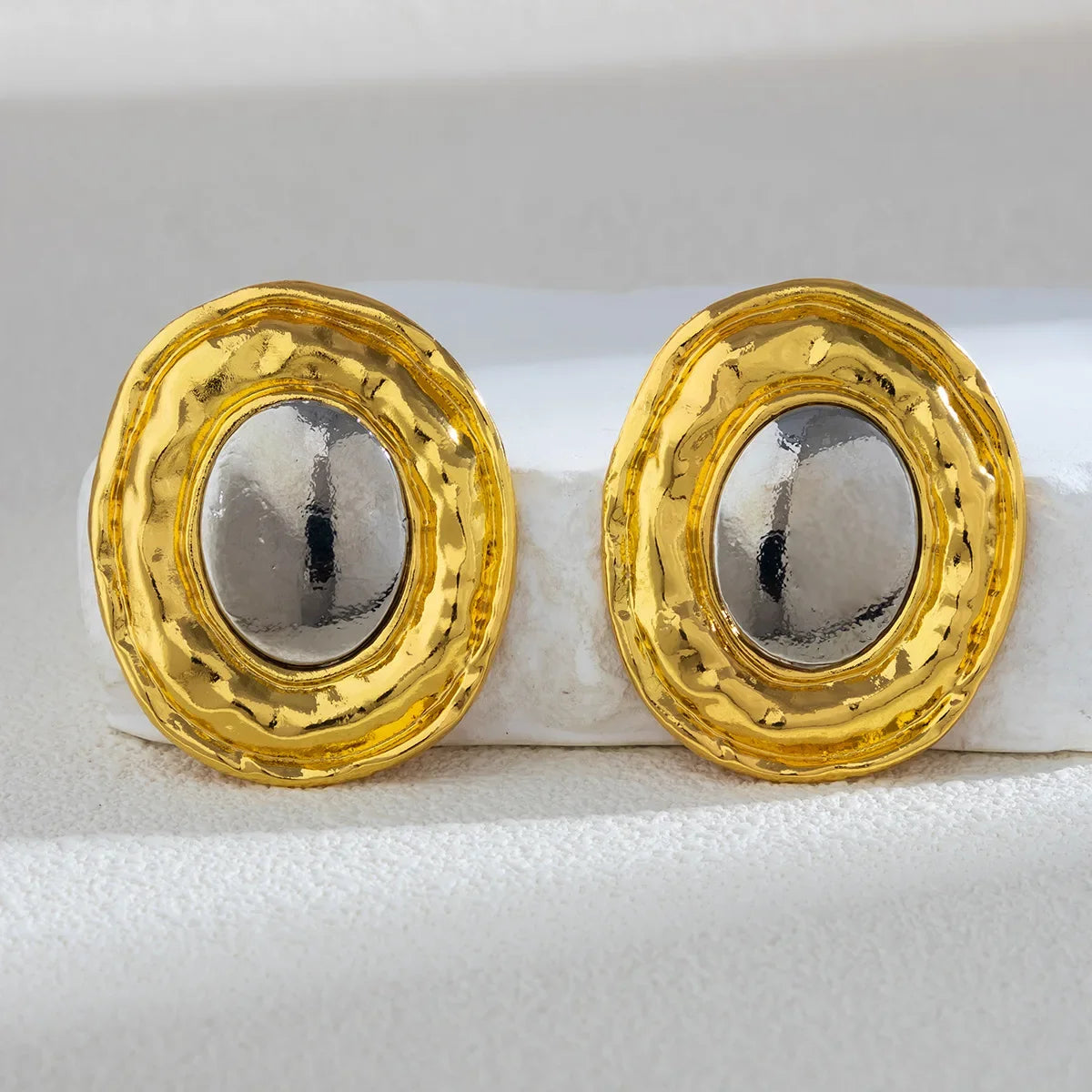Oversize Glossy Round Circle Stud Earrings | Gold Plated Thick Hoop Jewelry alternate view