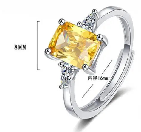 Emerald Cut Natural Yellow Citrine 925 Sterling Silver 3 Stone Ring for Women Rectang lifestyle view