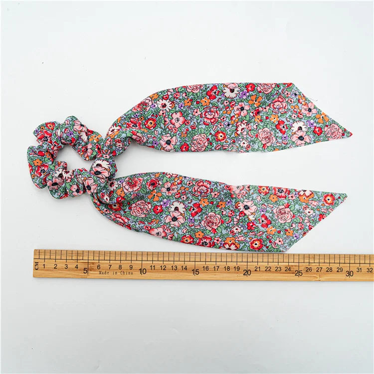 Fashion Leopard Print Bow Satin Long Ribbon Ponytail Scarf Hair Tie Scrunchies Women lifestyle view