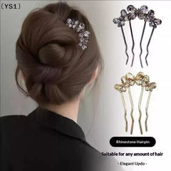 〔YS1〕Elegant Pearl Flower Hair Combs Pins French Retro Bun Hair Accessories Women Daily U-shaped Hairpin Female Alloy Hair Clasp