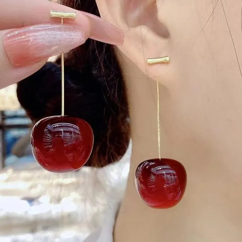Sweet Cherry Earrings Ladies Delicate Fruit Design Drop Dangle Earrings Wedding Party alternate view