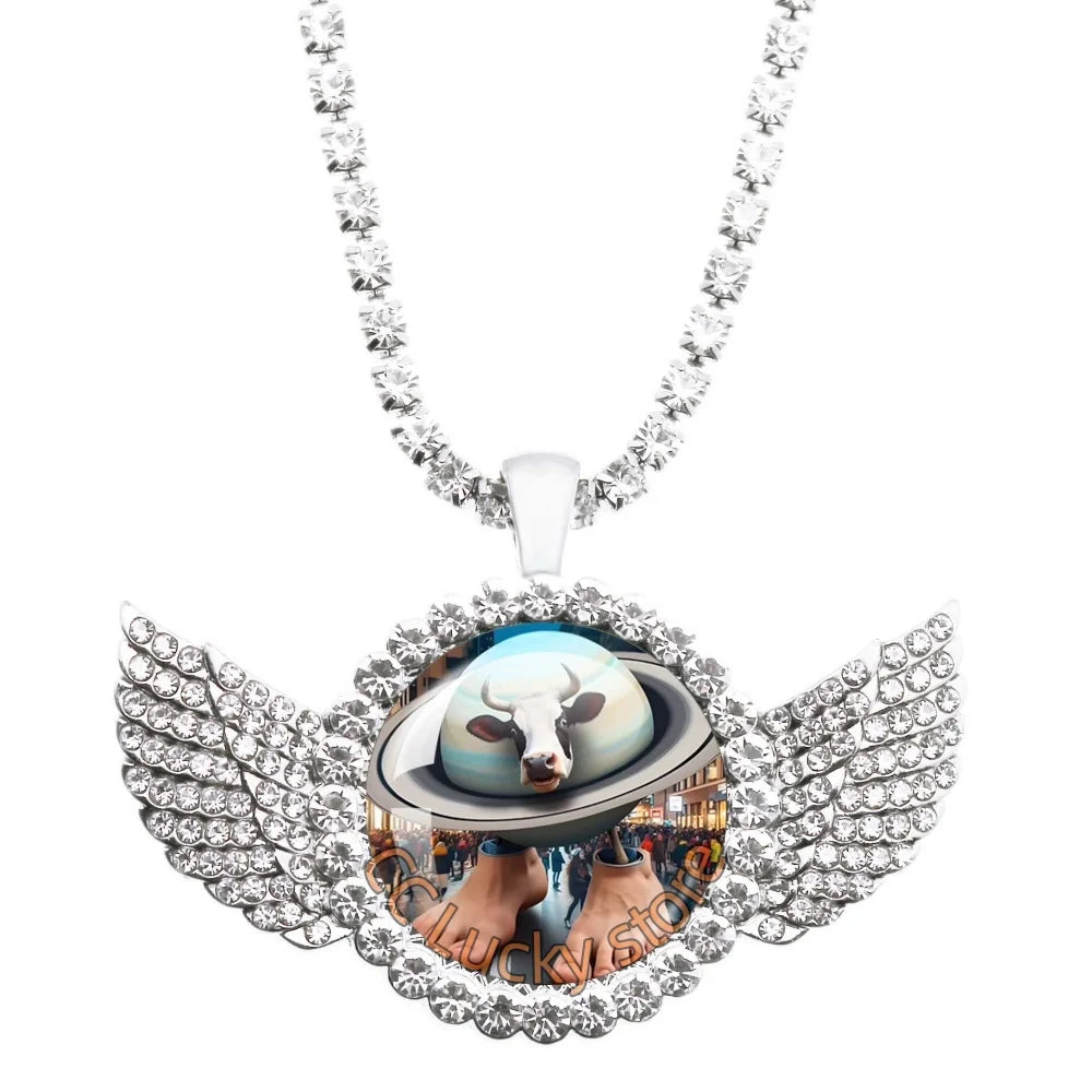 25mm Angel Wing Necklace | Italian Brainrot Pendant Funny Animal Jewelry Gift lifestyle view
