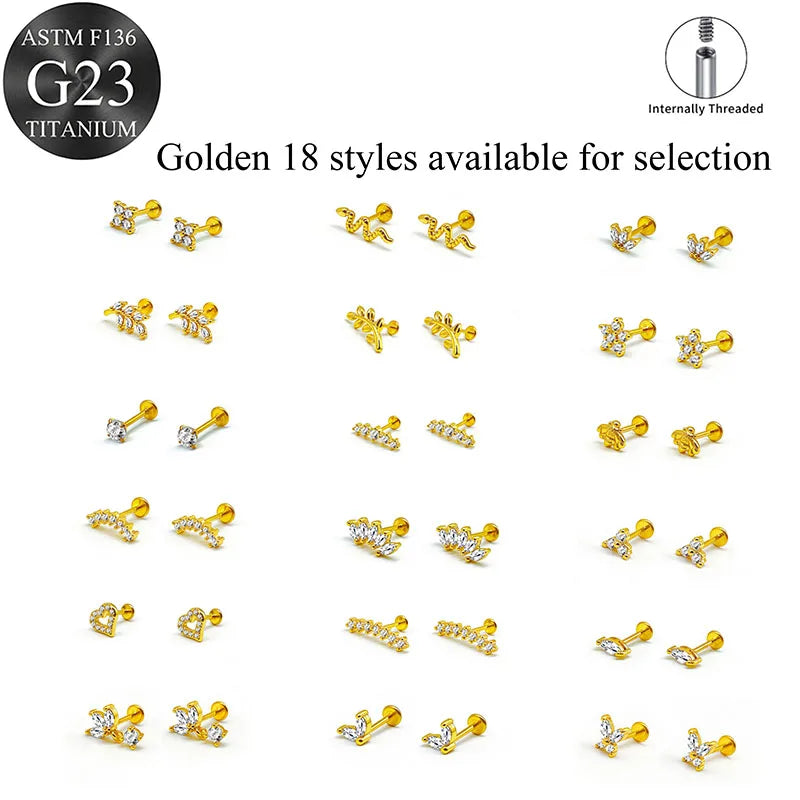 EVISPOL ASTM F136 G23 Titanium Tiny CZ Labret Lip Stud Earring for Women 16G Heart Cartilage Helix T