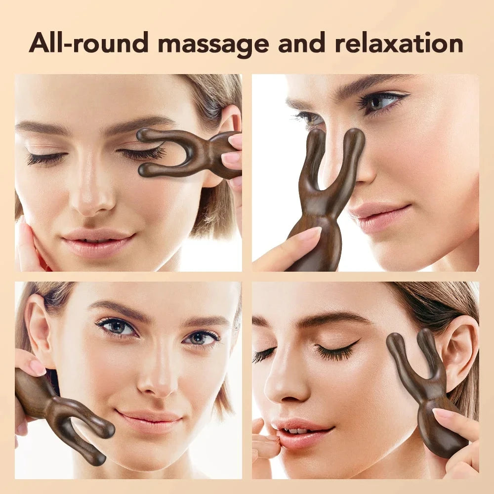 Wooden Gua Sha Facial Tool Head Massager for Face Nose Eye Acupressure Massage additional angle