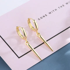 925 Sterling Silver Earrings Cone Pendant Electroplated Gold Women's Elegant Fashion Wed detail view