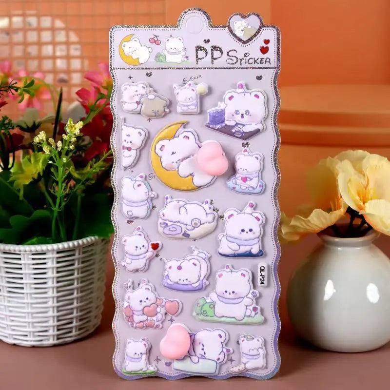 3D Cartoon Stress Relief Stickers | Soft PP Rabbit Bear Dog Decor lifestyle view