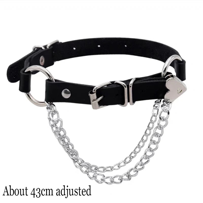 Gothic Bat Heart Lock Punk Choker | Black Leather Collar Necklace additional angle