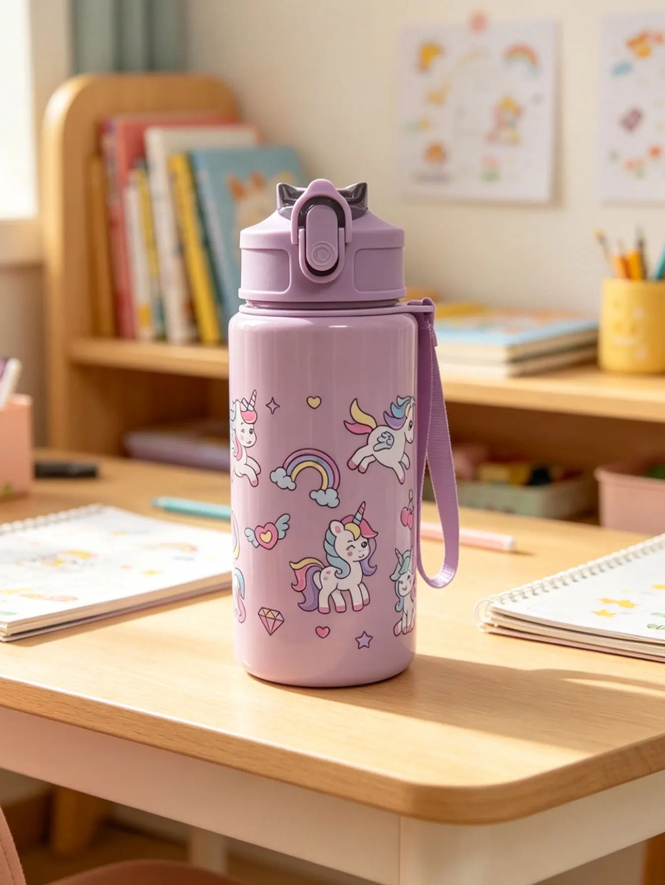 1 Piece 500ml (19 fl oz) Cartoon Printed Straw Cup, Summer Plastic Water Bottle, BPA Fre detail view