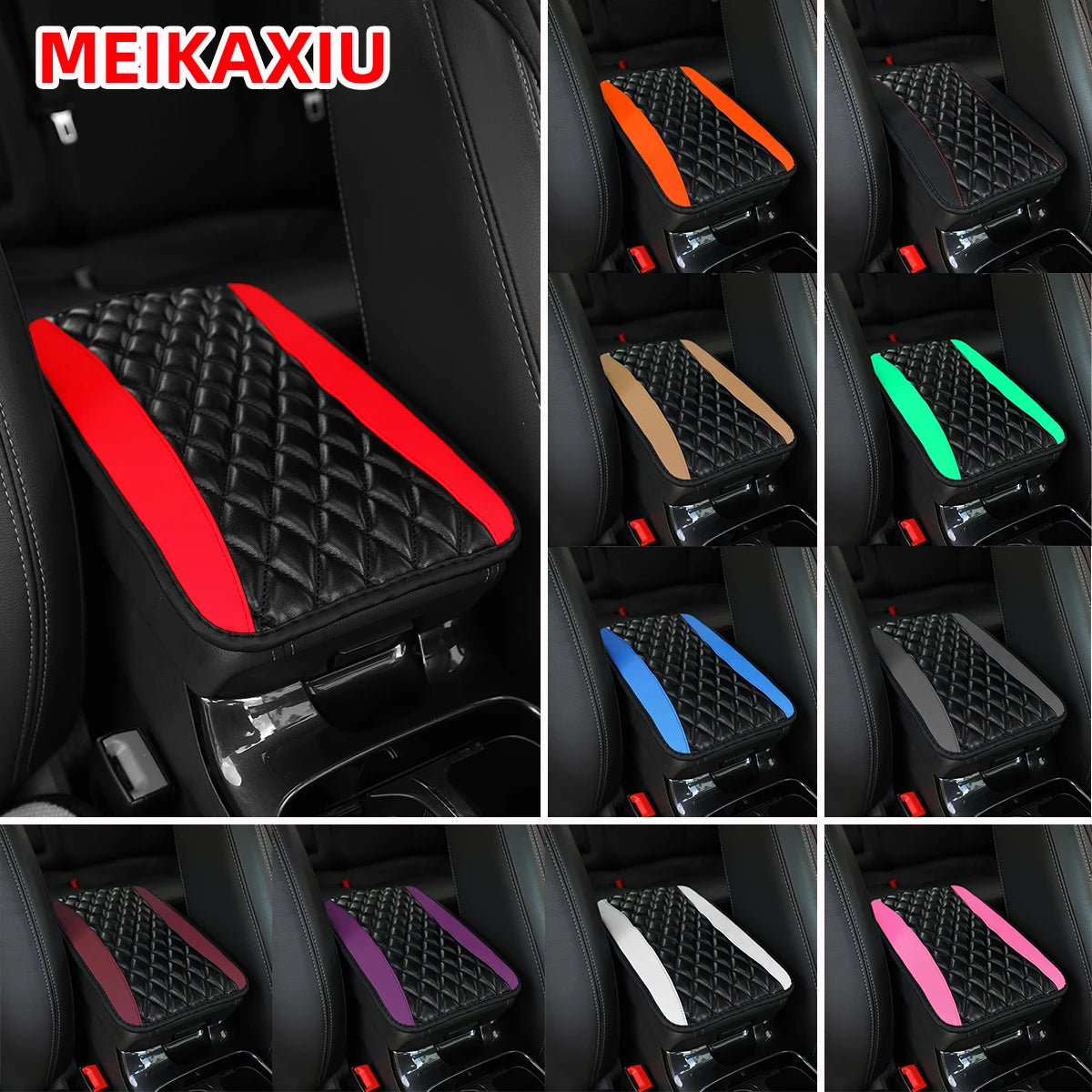 PU leather multi-color three-dimensional embroidered car armrest cushion, center console cushion, ca