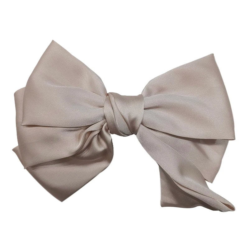 (BBQ4)Elegant Bow Ribbon Hair Clip Fashion Simple Solid Satin Spring Clip Hair Pin Retro Headband With Clip Girl Hair Accessory