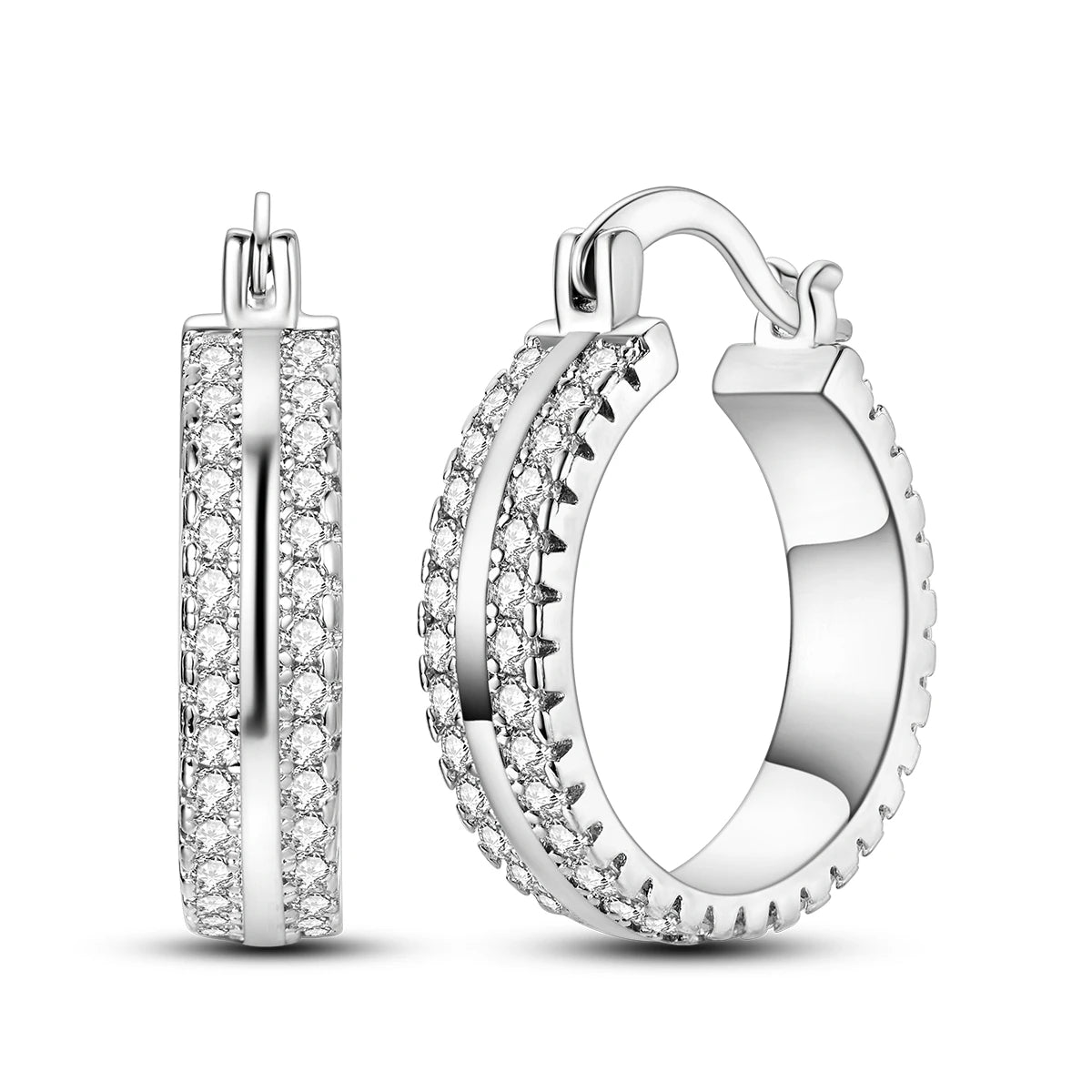 Original 925 Sterling Silver Women Hoop Earrings High Quality Shine Zircon U Shaped Clas detail view