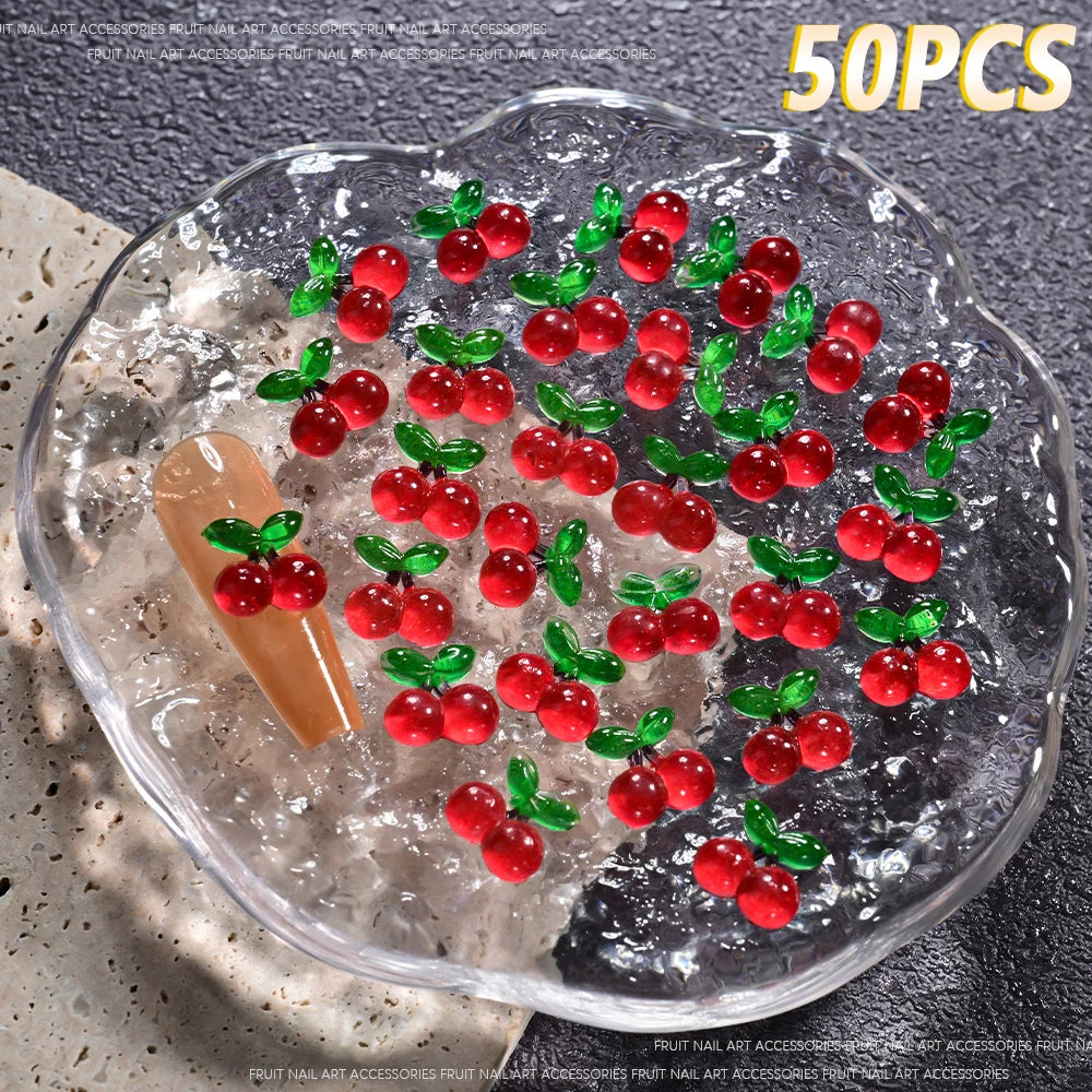 50Pcs 3D Summer Fruits Nail Charms Strawberry,Watermelo,Cherry,Peach,Lemon Flatback N alternate view