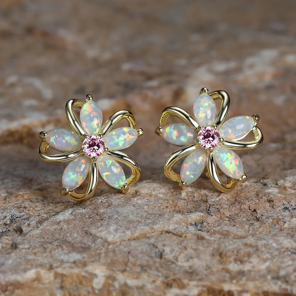 Fashion Charm Flower Stud Earrings For Women Piercing Cartilage Earrings Cute Zircon G close-up view