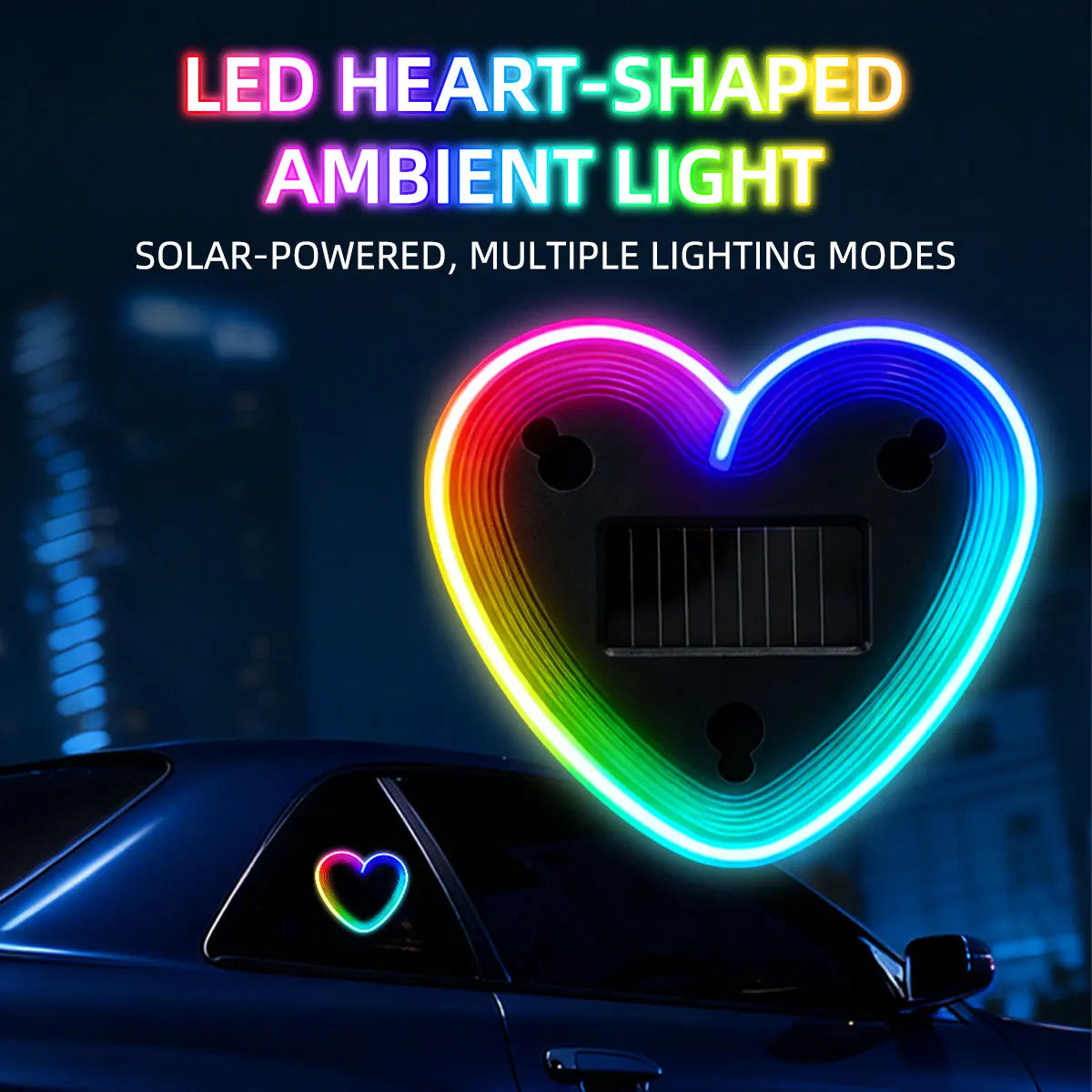 Solar Powered Heart Neon Light | Car Ambient LED Lamp detail view