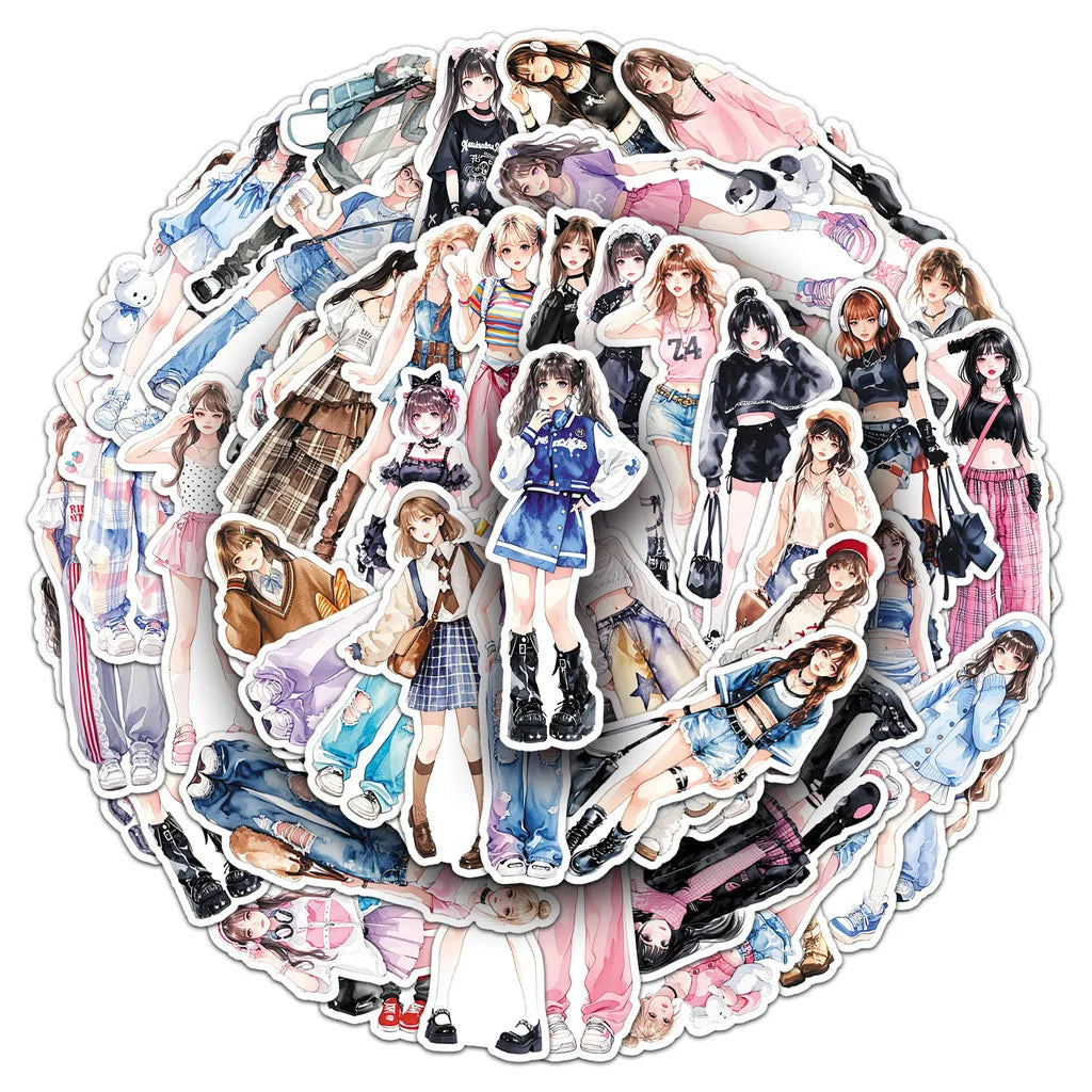 50PCS Unique Fashion Sticker Set - Trendy Clothing Matching Cartoon Decals for Scrapb alternate view