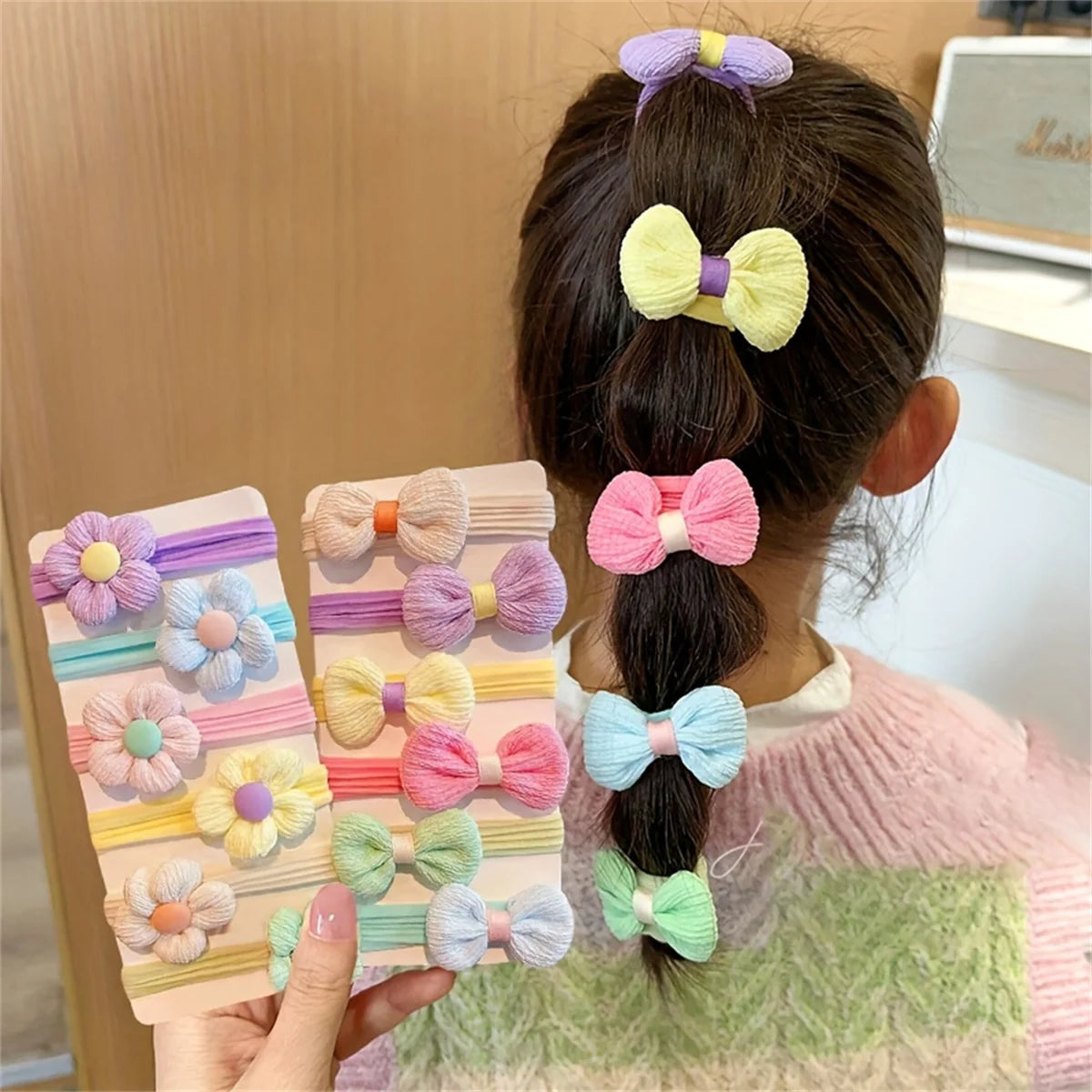 6/12PCS New Cut Hair Ties Princess Sweet Flower Bow Girls Women Elastic Hair Bands Ha alternate view
