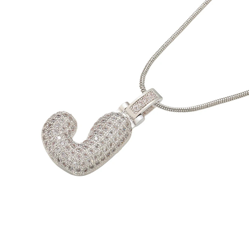 Silver Bubble Initial Letter Necklace | Customizable 26 Letters Pendant Jewelry for W alternate view
