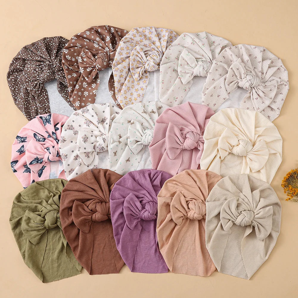 Baby Turban Hats with Prints | Soft Knit Newborn Caps additional angle