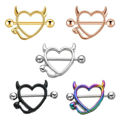 1/5Pairs 316L Stainless Steel Nipple Ring for Women, Various Colors Devil Love Heart Nipple Piercing